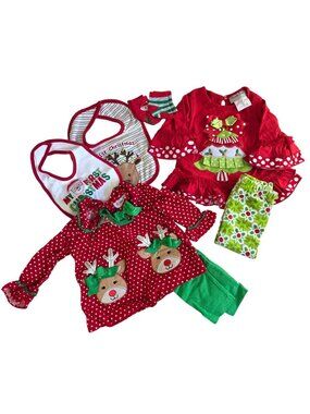 Christmas Baby Girl Clothing Sets 12M Tops, Pants, Bibs & Socks Festive Holiday